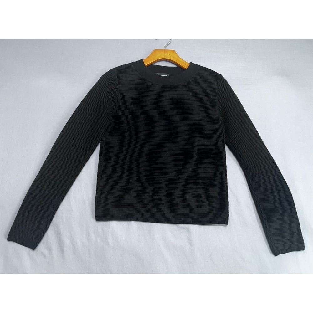 Club Monaco Womens Black Ribbed Ottoman Knit Crew Neck Sweater XS 10436